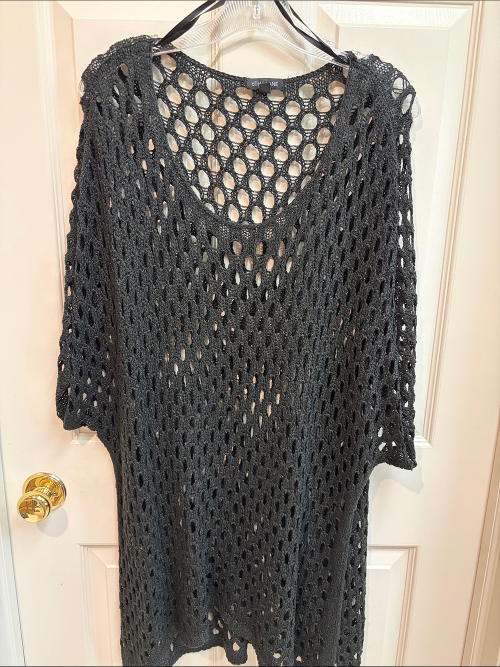 6th & LANE Haute Monde Black/Silver Open-Knit, Scoop-Neck Sweater/Tunic